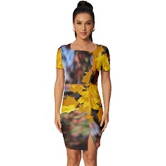 Amazing Arrowtown Autumn Leaves Fitted Knot Split End Bodycon Dress by artworkshop