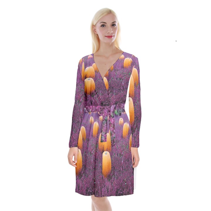  Autumn Decoration Autumn Flowers Autumn Plant Long Sleeve Velvet Front Wrap Dress