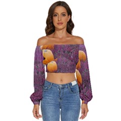  Autumn Decoration Autumn Flowers Autumn Plant Long Sleeve Crinkled Weave Crop Top