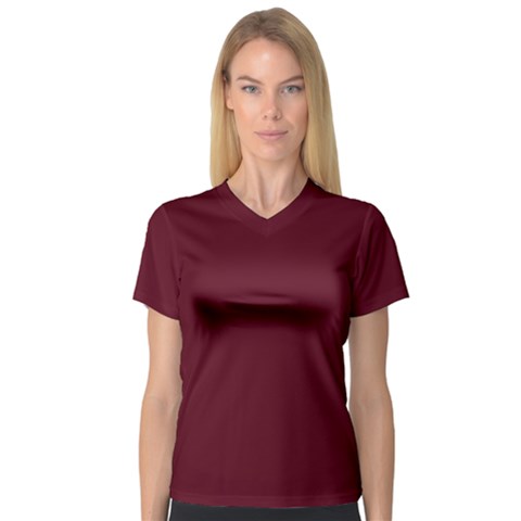 Burgundy Scarlet V-neck Sport Mesh Tee by BohoMe