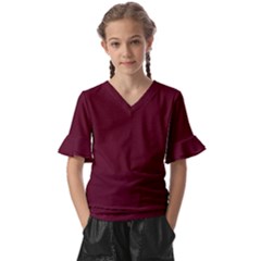 Burgundy Scarlet Kids  V-neck Horn Sleeve Blouse by BohoMe