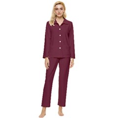 Burgundy Scarlet Womens  Long Sleeve Velvet Pocket Pajamas Set