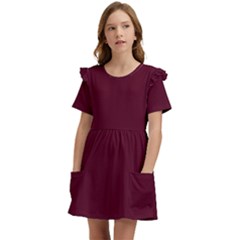 Burgundy Scarlet Kids  Frilly Sleeves Pocket Dress by BohoMe