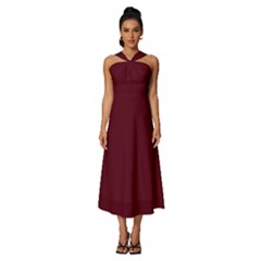 Burgundy Scarlet Sleeveless Cross Front Cocktail Midi Chiffon Dress by BohoMe