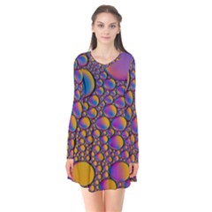 Bubble Color Long Sleeve V-neck Flare Dress by artworkshop