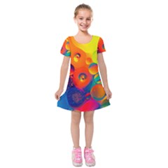 Colorfull Pattern Kids  Short Sleeve Velvet Dress by artworkshop