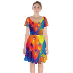 Colorfull Pattern Short Sleeve Bardot Dress