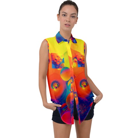 Colorfull Pattern Sleeveless Chiffon Button Shirt by artworkshop