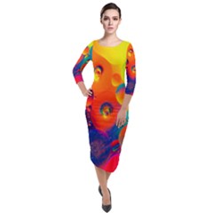 Colorfull Pattern Quarter Sleeve Midi Velour Bodycon Dress by artworkshop