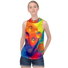 Colorfull Pattern High Neck Satin Top