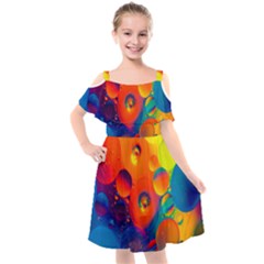 Colorfull Pattern Kids  Cut Out Shoulders Chiffon Dress