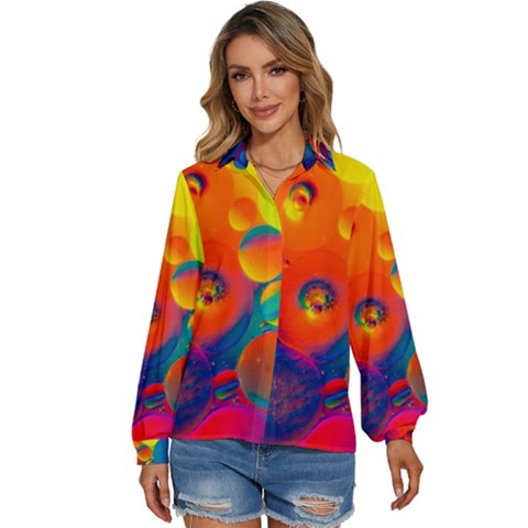 Colorfull Pattern Women s Long Sleeve Button Down Shirt by artworkshop