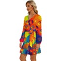 Colorfull pattern Long Sleeve Waist Tie Ruffle Velour Dress View2