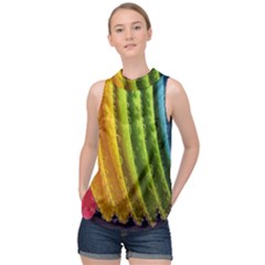  Colorful Illustrations High Neck Satin Top by artworkshop