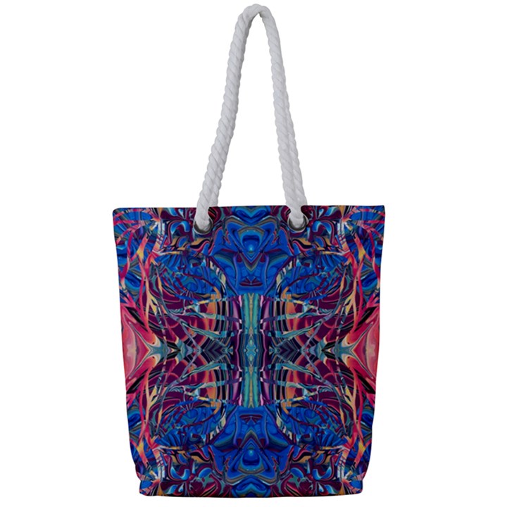 Cobalt arabesque Full Print Rope Handle Tote (Small)