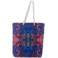 Cobalt Arabesque Full Print Rope Handle Tote (large) by kaleidomarblingart