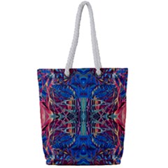 Cobalt Arabesque Full Print Rope Handle Tote (small) by kaleidomarblingart