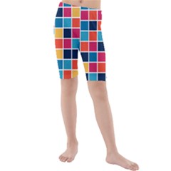 Square Plaid Checkered Pattern Kids  Mid Length Swim Shorts by Ravend