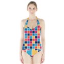 Square Plaid Checkered Pattern Halter Swimsuit View1