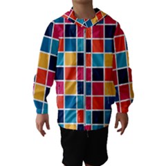 Square Plaid Checkered Pattern Kids  Hooded Windbreaker by Ravend