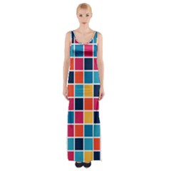 Square Plaid Checkered Pattern Thigh Split Maxi Dress by Ravend