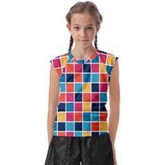 Square Plaid Checkered Pattern Kids  Raglan Cap Sleeve Tee by Ravend