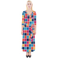 Square Plaid Checkered Pattern Quarter Sleeve Wrap Maxi Dress by Ravend