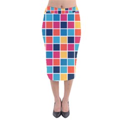 Square Plaid Checkered Pattern Velvet Midi Pencil Skirt by Ravend