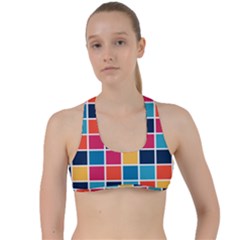 Square Plaid Checkered Pattern Criss Cross Racerback Sports Bra by Ravend