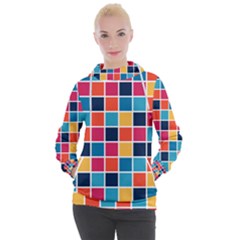 Square Plaid Checkered Pattern Women s Hooded Pullover by Ravend