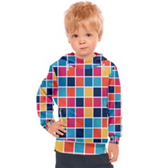 Square Plaid Checkered Pattern Kids  Hooded Pullover by Ravend