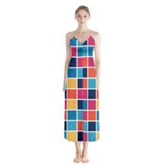 Square Plaid Checkered Pattern Button Up Chiffon Maxi Dress by Ravend