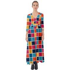 Square Plaid Checkered Pattern Button Up Boho Maxi Dress by Ravend