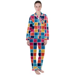 Square Plaid Checkered Pattern Women s Long Sleeve Satin Pajamas Set	 by Ravend