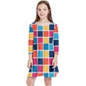 Square Plaid Checkered Pattern Kids  Quarter Sleeve Skater Dress View1