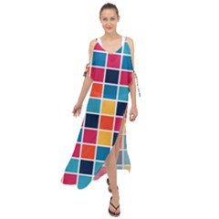 Square Plaid Checkered Pattern Maxi Chiffon Cover Up Dress by Ravend