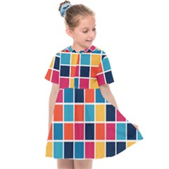 Square Plaid Checkered Pattern Kids  Sailor Dress by Ravend