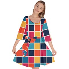 Square Plaid Checkered Pattern Velour Kimono Dress by Ravend