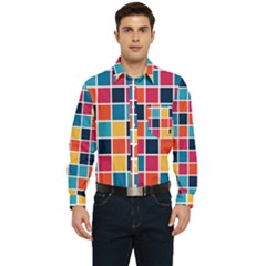 Square Plaid Checkered Pattern Men s Long Sleeve Pocket Shirt  by Ravend