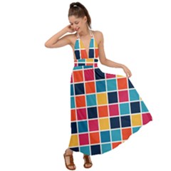 Square Plaid Checkered Pattern Backless Maxi Beach Dress by Ravend