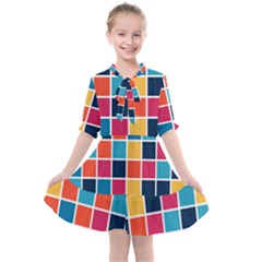 Square Plaid Checkered Pattern Kids  All Frills Chiffon Dress by Ravend