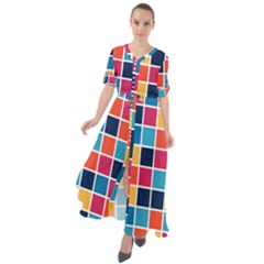 Square Plaid Checkered Pattern Waist Tie Boho Maxi Dress by Ravend