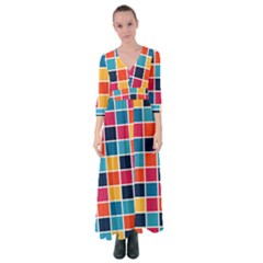 Square Plaid Checkered Pattern Button Up Maxi Dress by Ravend