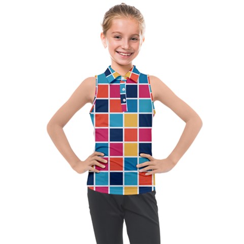 Square Plaid Checkered Pattern Kids  Sleeveless Polo Tee by Ravend