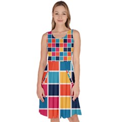 Square Plaid Checkered Pattern Knee Length Skater Dress With Pockets by Ravend