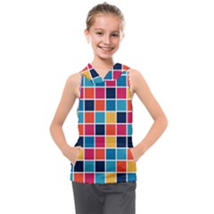 Square Plaid Checkered Pattern Kids  Sleeveless Hoodie by Ravend