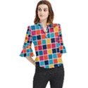 Square Plaid Checkered Pattern Loose Horn Sleeve Chiffon Blouse View1