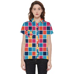 Square Plaid Checkered Pattern Short Sleeve Pocket Shirt by Ravend