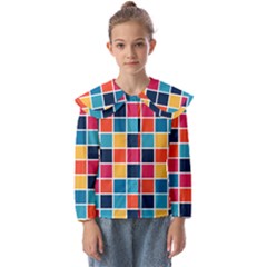 Square Plaid Checkered Pattern Kids  Peter Pan Collar Blouse by Ravend