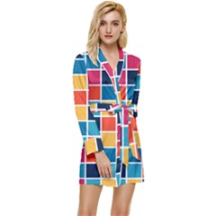 Square Plaid Checkered Pattern Long Sleeve Satin Robe by Ravend